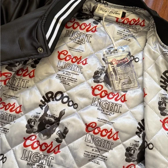 The Laundry Room Coors Light Beer Wolf Varsity Jacket - Black,Bomber Jacket - Picture 7 of 16